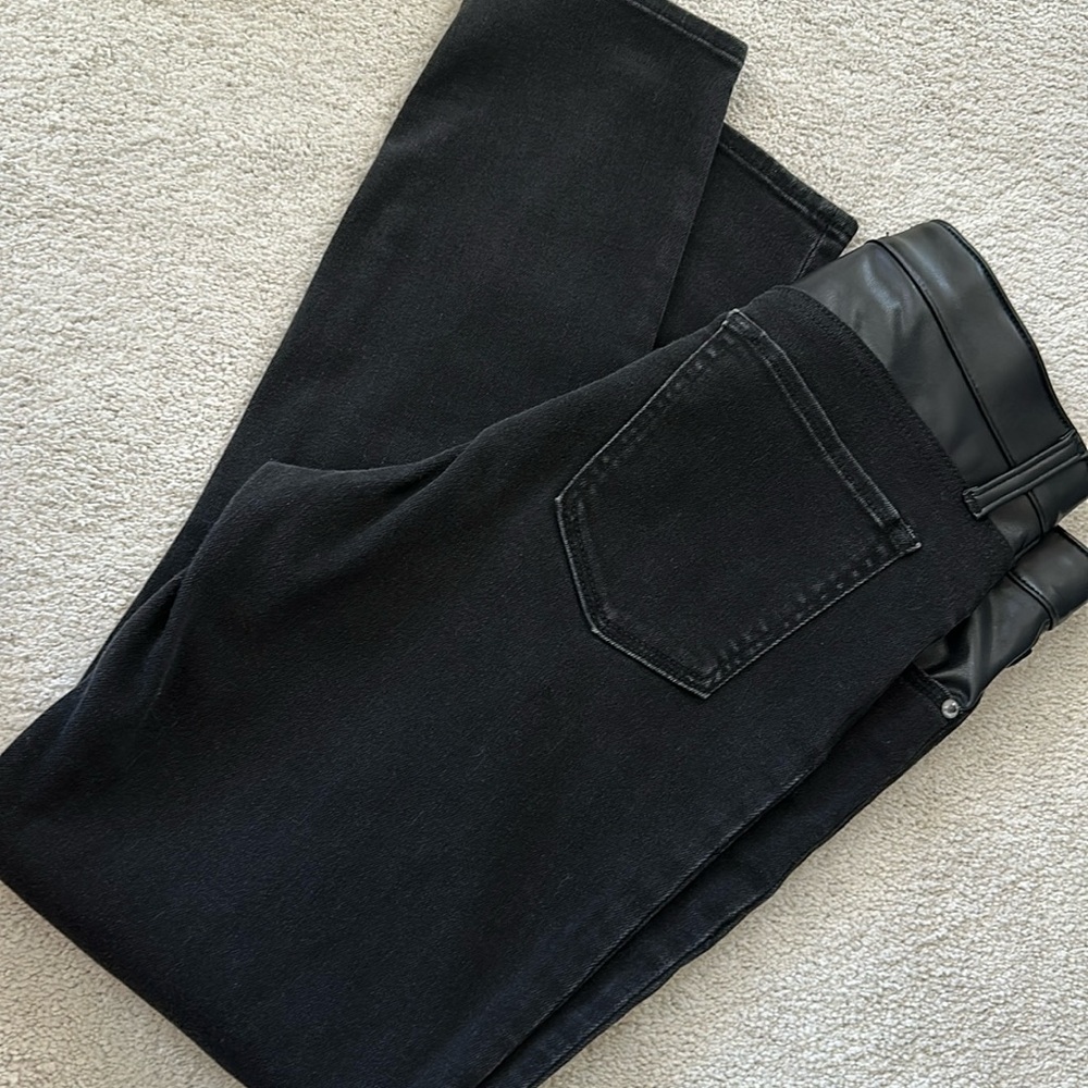 Abercrombie, Leather (faux) trim, Super high rise skinny, 29/8R, black